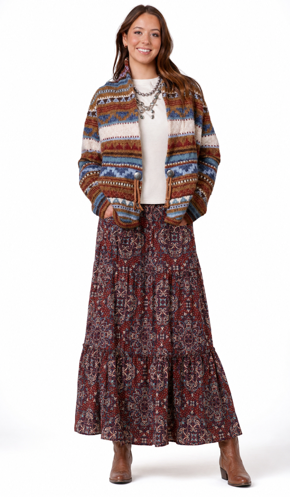 Vintage Wine Medallion Maxi Skirt