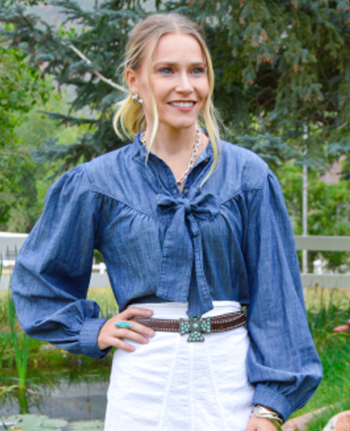 The Loretta Denim Bow Blouse